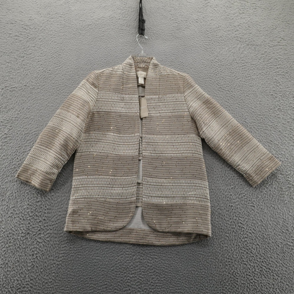 NWT Chicos Sequin Textured 3/4 Sleeve Jacket Size 0 US 4 Beige Womens Stripe‎